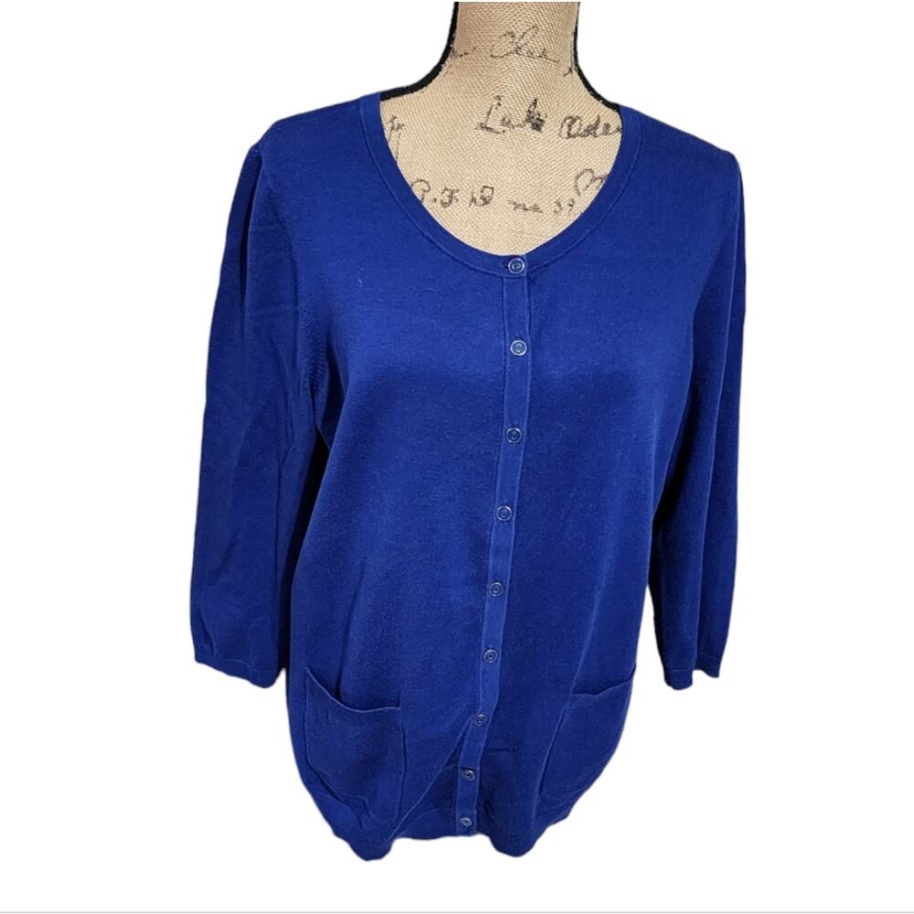 Talbots Royal Blue Pima Cotton Button Up Cardigan Sweater Plus Size 1X